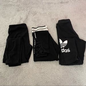 3 Pairs Of Black Leggings (Adidas, Pink & Ripzone)